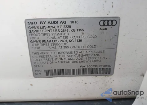 2017 Audi Q3 2.0T Premium z USA, uszkodzony, nr VIN WA1ECCFS9HR008607